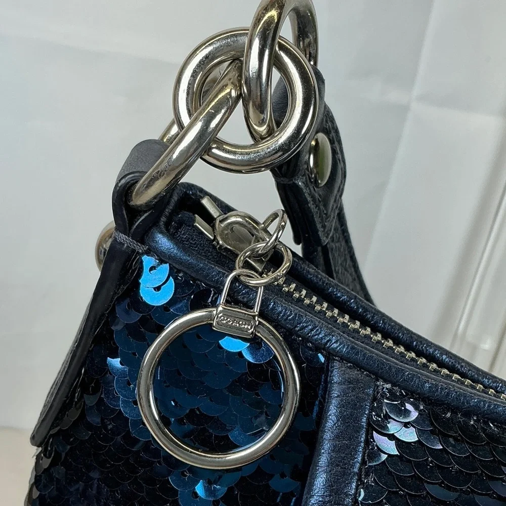 Coach Poppy‎ Y2K Midnight Blue Sequins Hand Shoulder Crossbody Bag Rare HTF